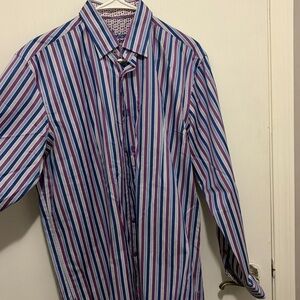 Luciano Barbera Blue and Red Casual Button Down Shirt